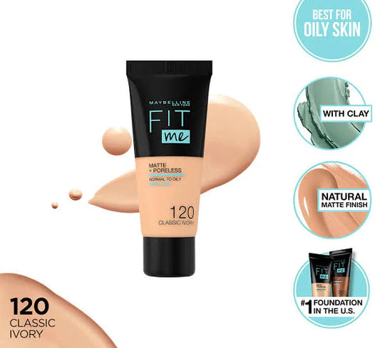 Maybelline New York Fit Me Matte Liquid Foundation 18ml Tube – 120 Classic Ivory - For Normal to Oily Skin